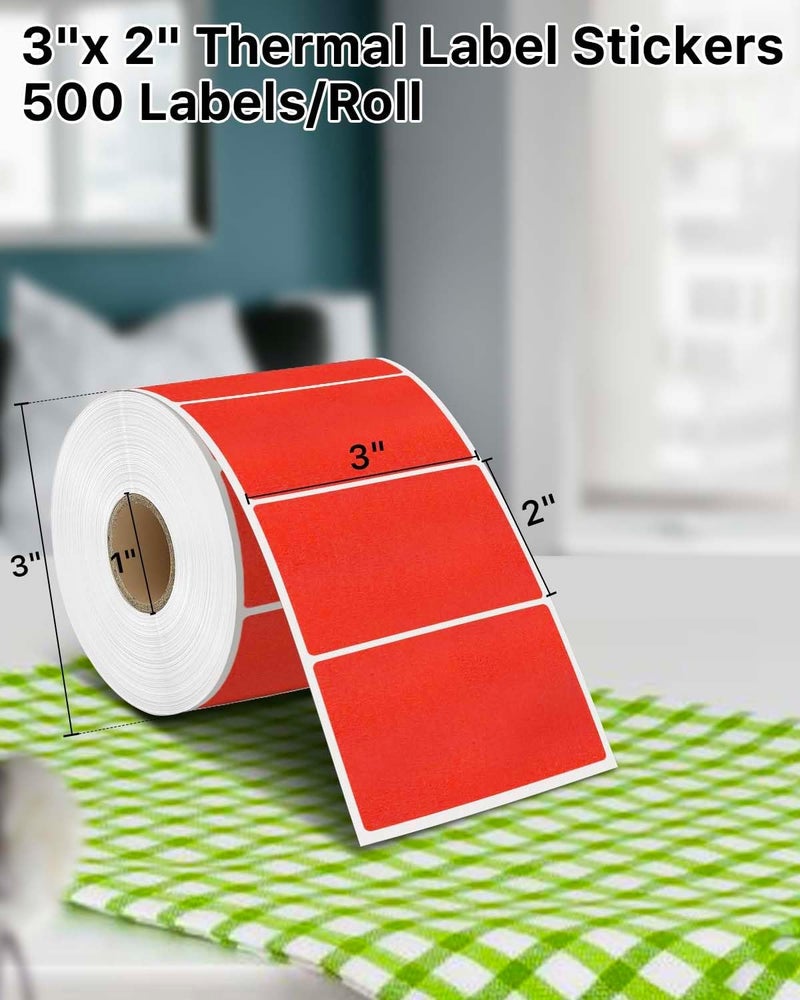 iEager 3" x 2" Thermal Labels, Rectangle Thermal Printer Stickers, Self-Adhesive Durable Sticker with Perforation Line, 500 Labels/Roll, Red - Image 2